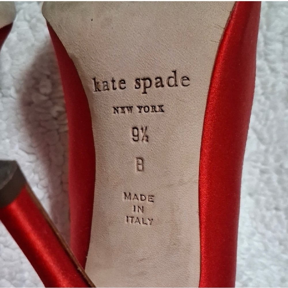 Kate Spade Red Satin Heels with Bow - Picture 7 of 12